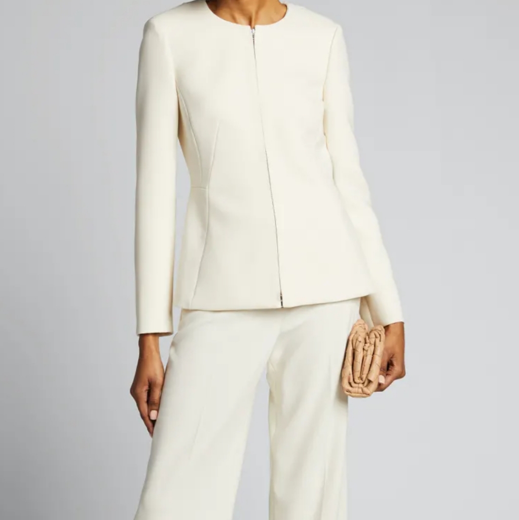Theory White Sculpture Blazer In Double Crepe, Us 00